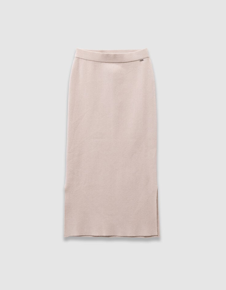 Beige midirok split tricot meisjes-3
