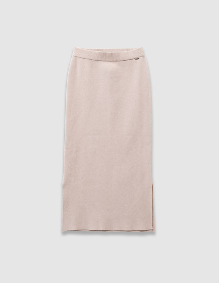 Girls’ beige knit split midi skirt-3 Girls’ beige knit split midi skirt-3