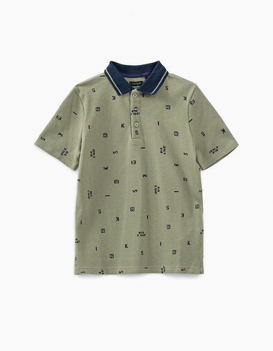 Polo caqui claro print letras all over niño  - IKKS