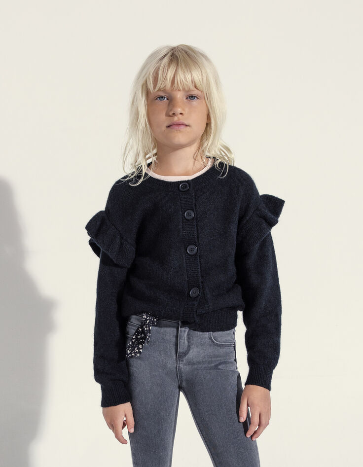 Cardigan noir tricot &agrave; volants fille-7