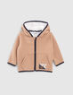 Cardigan beige contrecollé Sherpa à capuche garçon-1