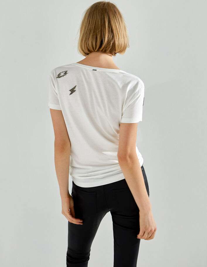 Women’s white cotton modal T-shirt with beaded lightning - IKKS
