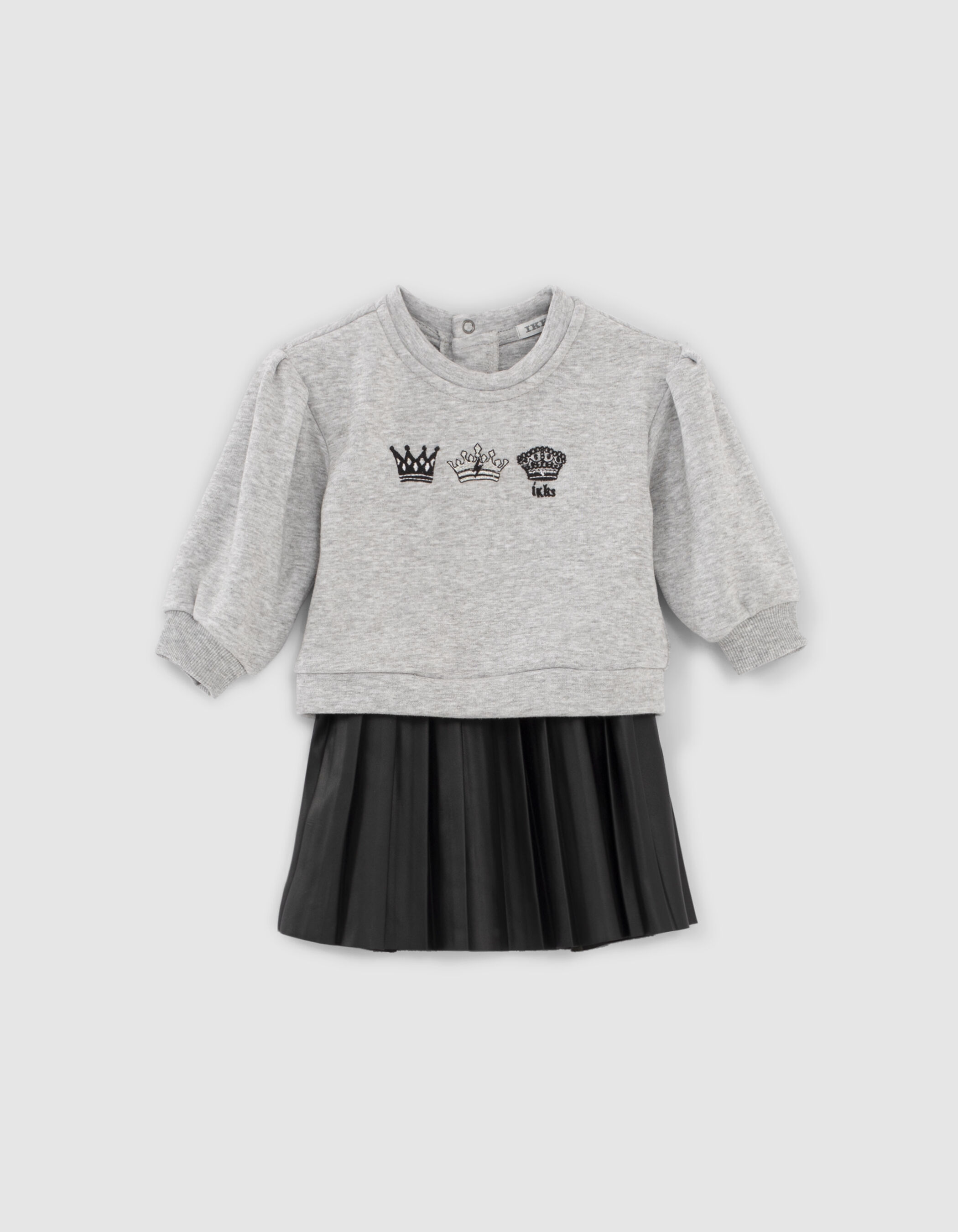 Baby girls medium grey mixed fabric dress pleated skirt