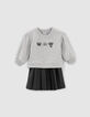 Robe grise bi-matière avec jupe plissée bébé fille-1