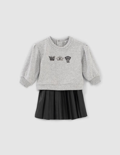 Robe grise bi-matière avec jupe plissée bébé fille - IKKS