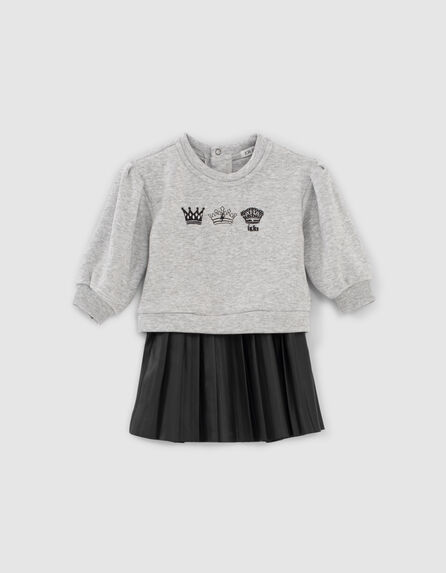 Baby girls’ medium grey mixed-fabric dress + pleated skirt