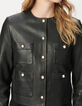Kurze, schwarze Damenlederjacke vier aufgesetzte Taschen-5