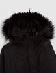 Zwarte parka geruite Sherpavoering meisjes-2