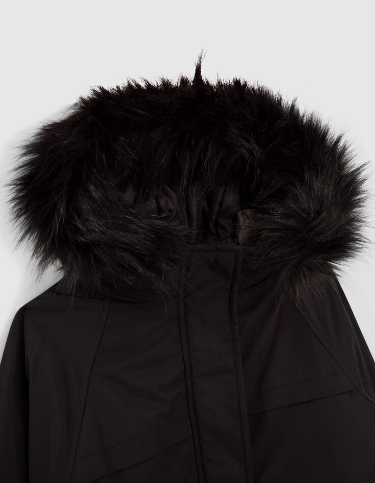 Zwarte parka geruite Sherpavoering meisjes-2