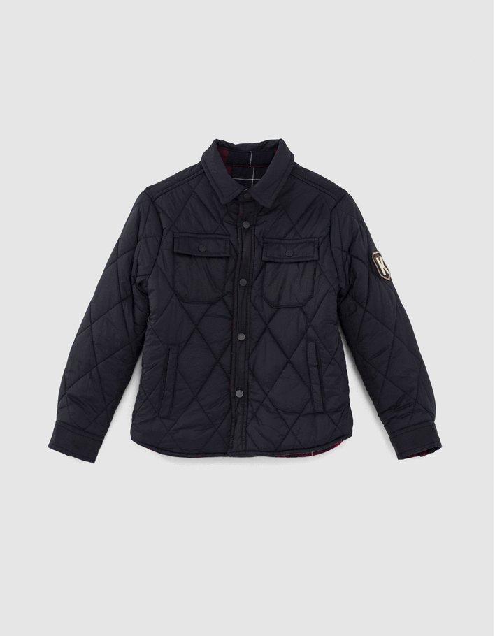 Boys navy and check reversible padded jacket