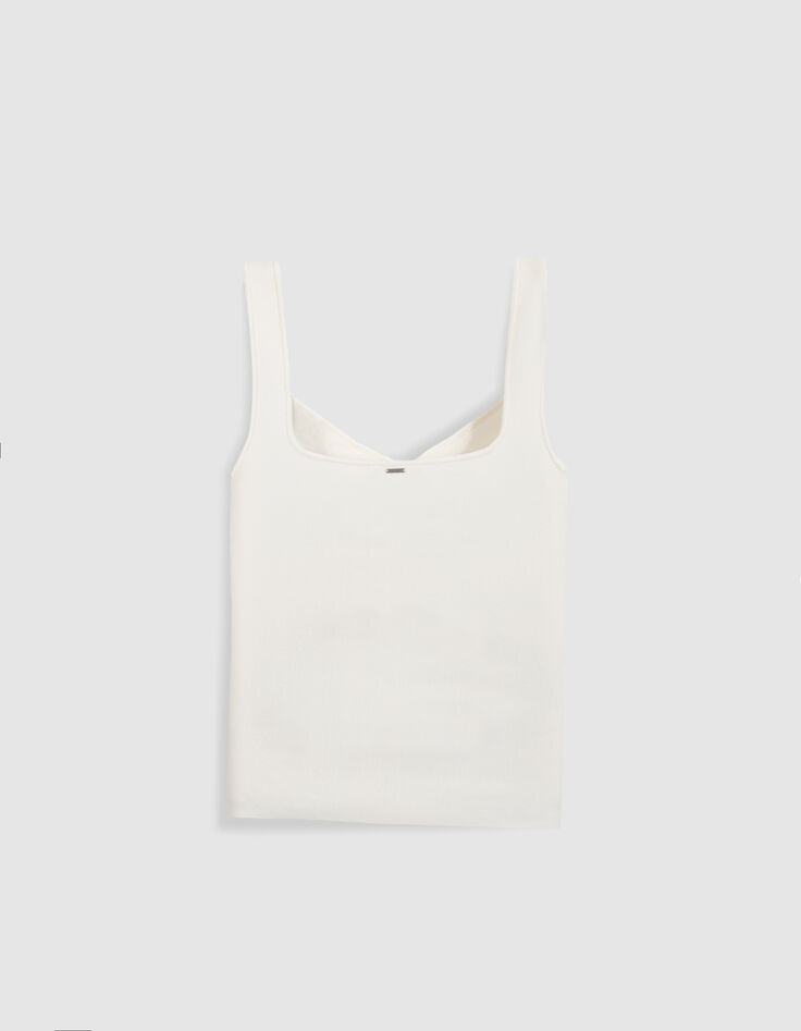 Women's sleeveless ecru fine knit sweater-2