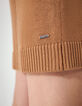 Robe courte camel en maille jeux de points chevrons femme-6
