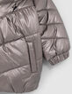 Gefütterte Babymädchen-Kapuzen-Steppjacke, Metallic Parma-4