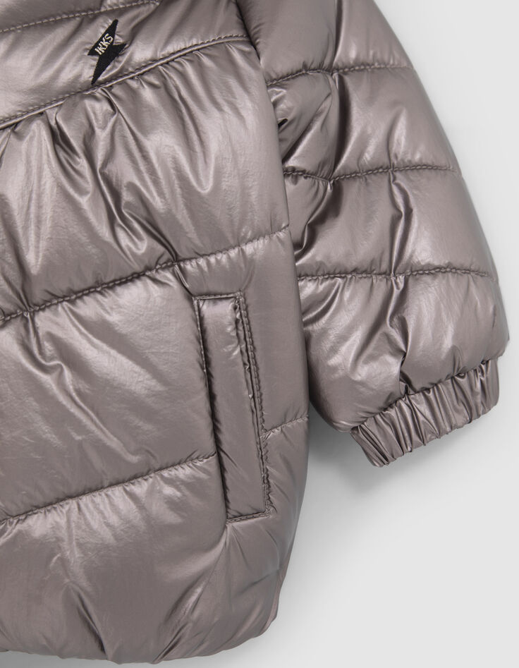 Gefütterte Babymädchen-Kapuzen-Steppjacke, Metallic Parma-4