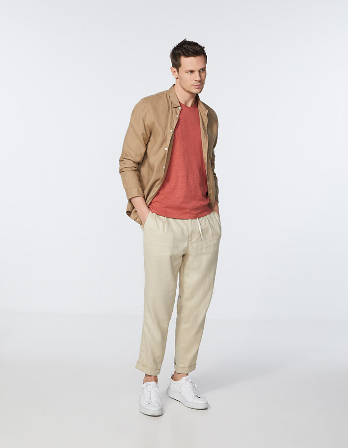 Pantalón chino CROPPED beige de lino para hombre