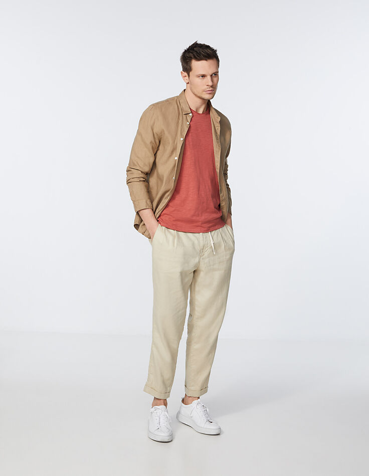 Beige CROPPED chino broek in linnen Heren-6