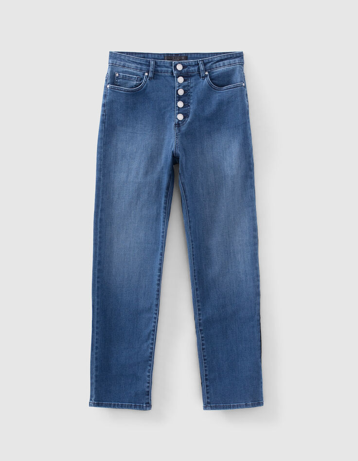 Jean droit bleu taille haute cropped effet sculpt up Femme-4