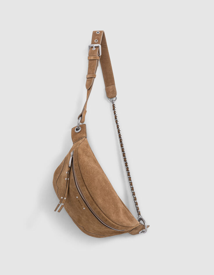 Sac banane 1440 camel cuir velours surpiqûres Femme-3