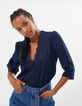 Top bleu marine à encolure V en broderie anglaise I.Code-1