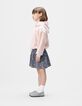 Girls’ blue velvet short skirt with heart motif-1
