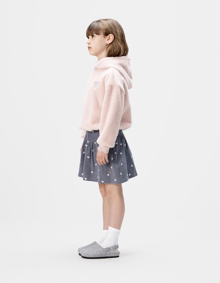 Girls’ blue velvet short skirt with heart motif-1 Girls’ blue velvet short skirt with heart motif-1