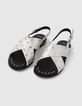 Sandalias planas cuero silver tachuelas mujer-2