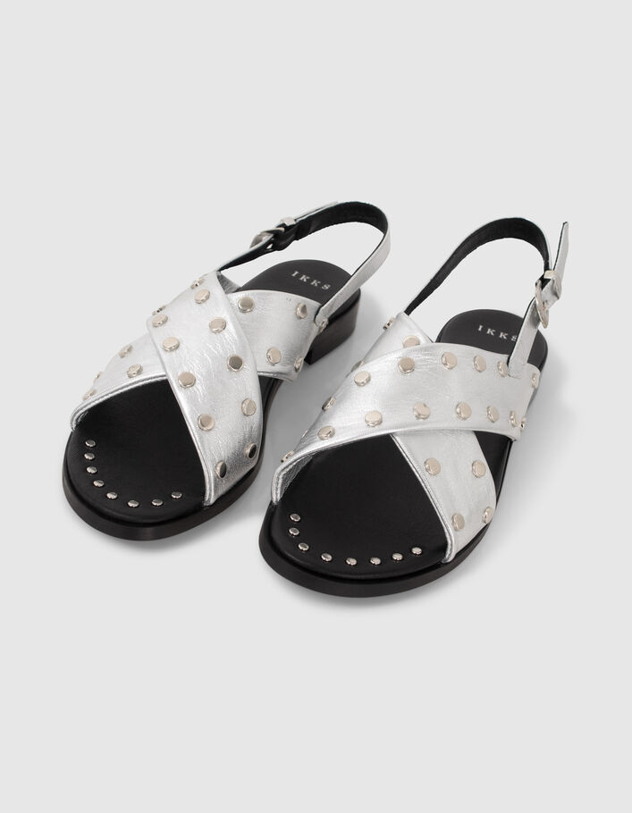 Women’s silver studded flat sandals - IKKS