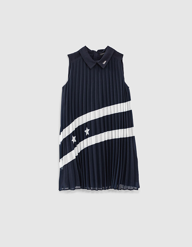 Robe navy plissée à col chemise fille-2