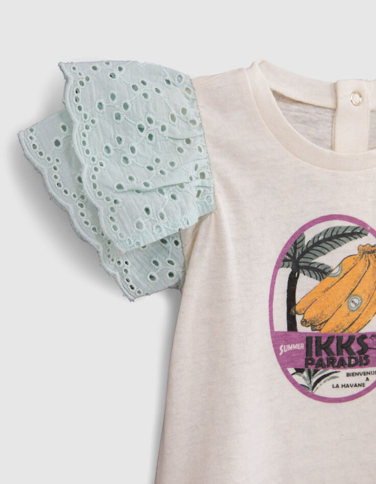 Baby girls’ ecru T-shirt with bananas and palm tree image-5