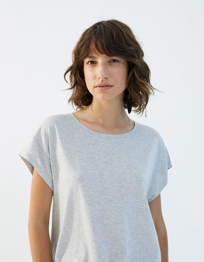Camiseta de manga corta gris algodón modal flameado mujer - IKKS