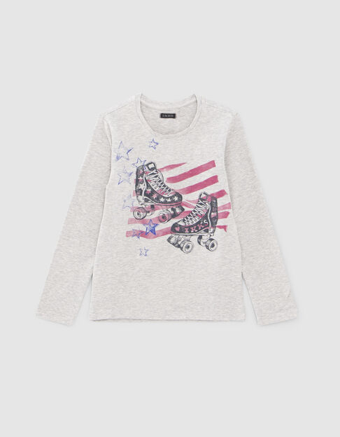 Camiseta gris algodón ecológico patines niña - IKKS