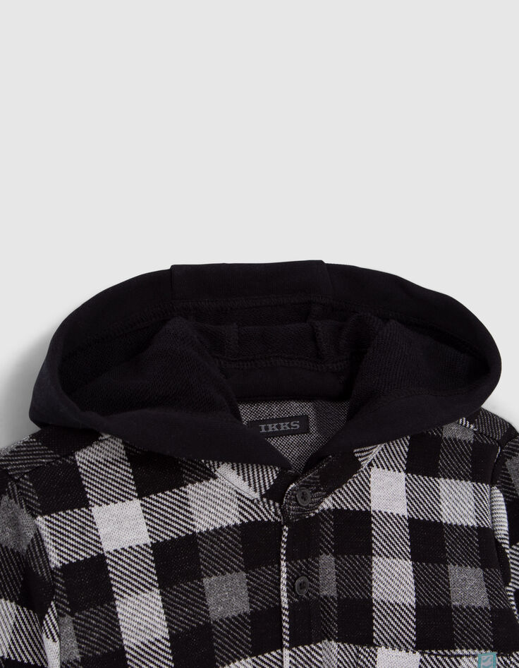 Chemise noire &agrave; carreaux capuche amovible gar&ccedil;on-3