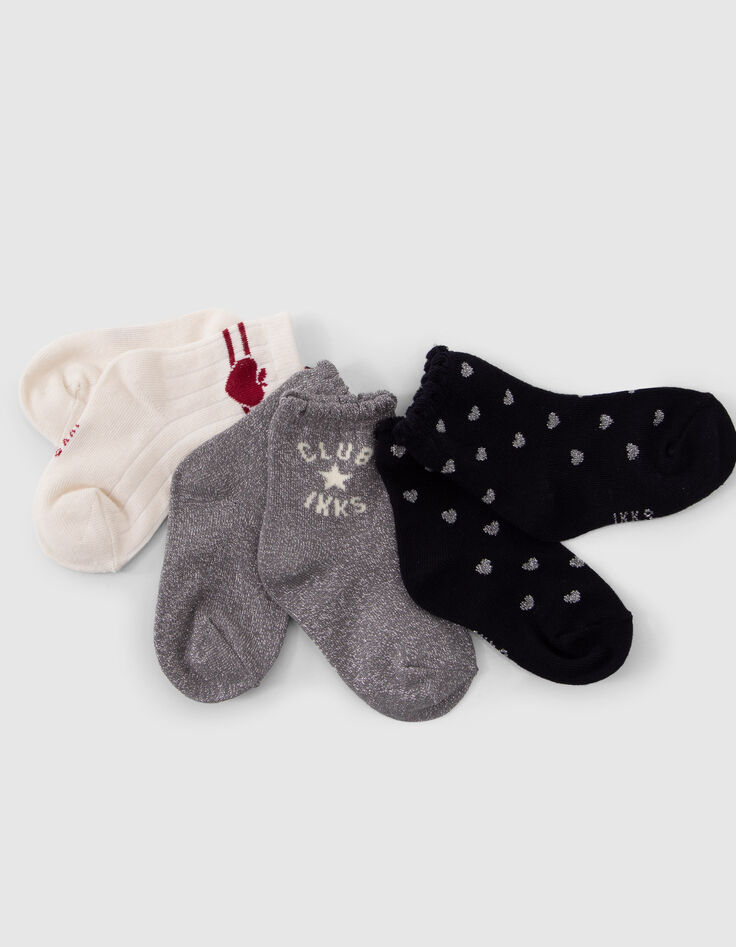 Socken in Marineblau, Silver und Cremeweiß für Babymädchen-3