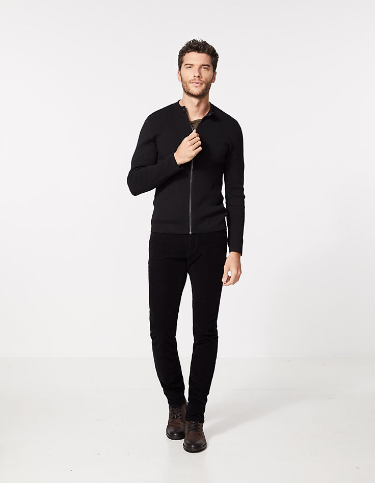 Zwart tricot herenvest met rits-5