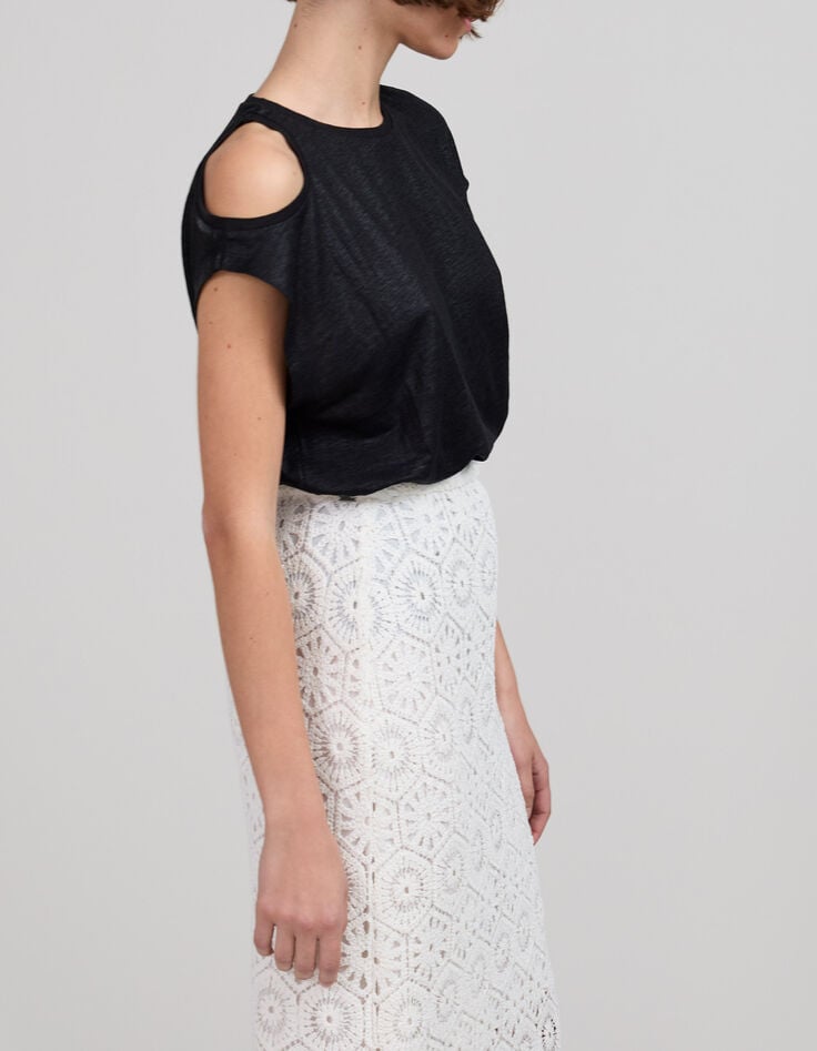 Schwarzes Damen-T-Shirt aus Leinen mit Glitzer-7