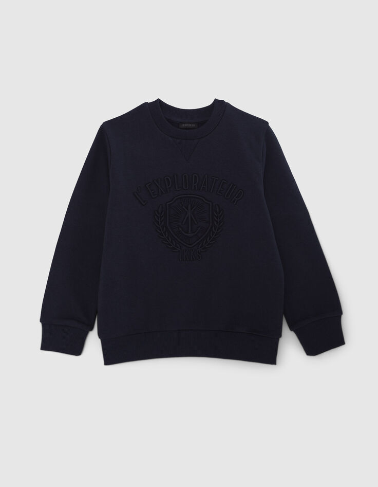 Boys' navy organic cotton sweatshirt, XL embroidered crest-1