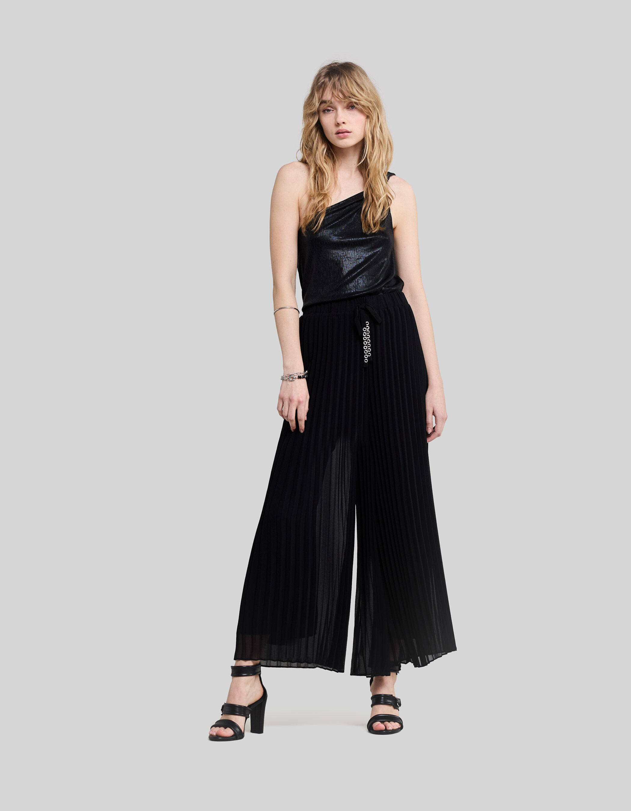 Pantalon large noir plisse Femme IKKS