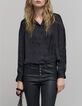 Camisa de mujer de satén negro cuello y puños de strass-2
