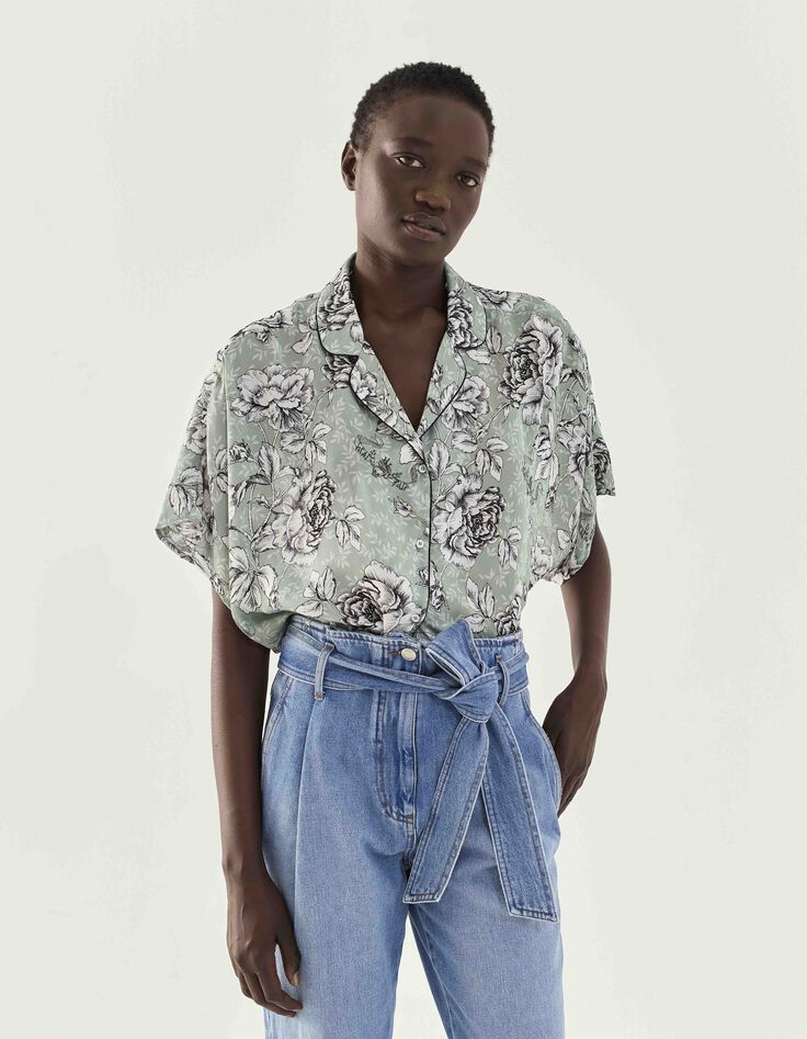 Chemise loose recyclé imprimé floral vintage femme-4