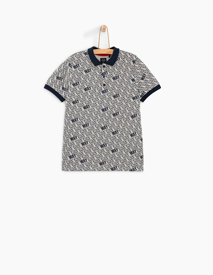 Boys’ grey marl polo shirt, navy WAY print  - IKKS