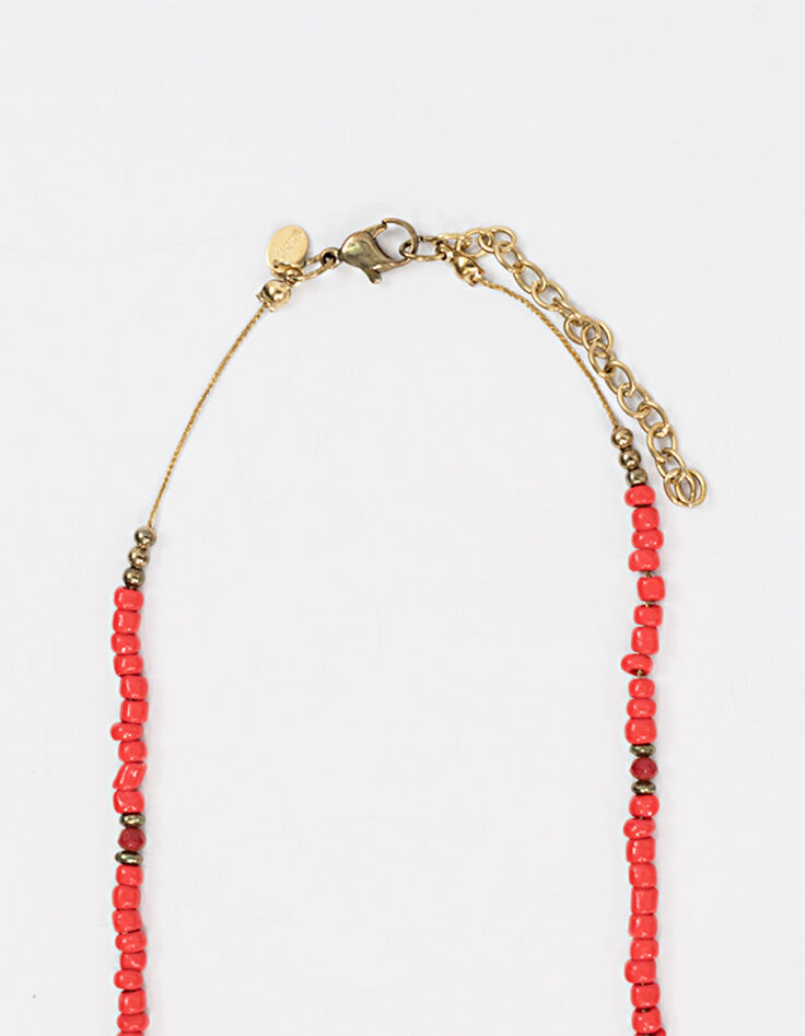Women’s coral beads gold metal half-moon necklace-3