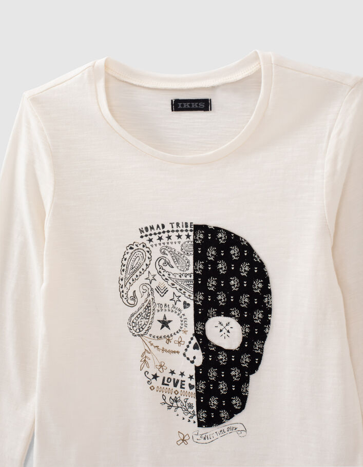 Cremeweißes Mädchenshirt aus Biobaumwolle mit Totenkopf-6