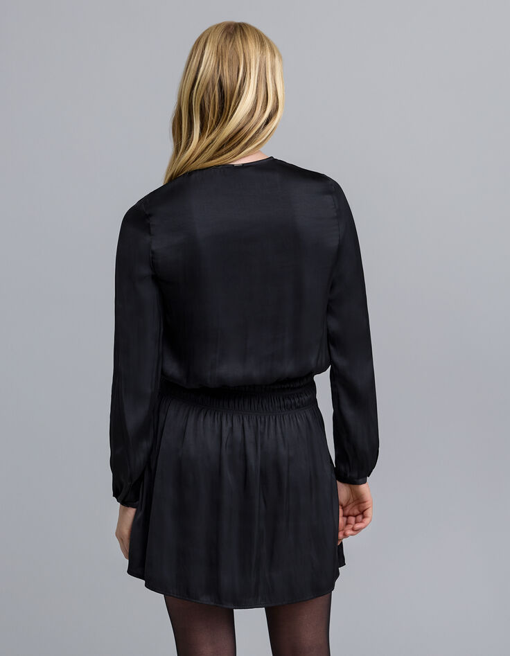 Women's black crinkled smocked dress-3 Women's black crinkled smocked dress-3