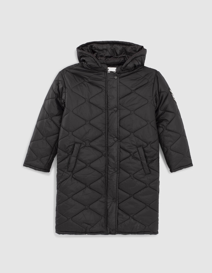 Lange, schwarze M&auml;dchensteppjacke-1