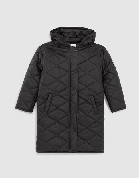 Girls’ black quilted long jacket