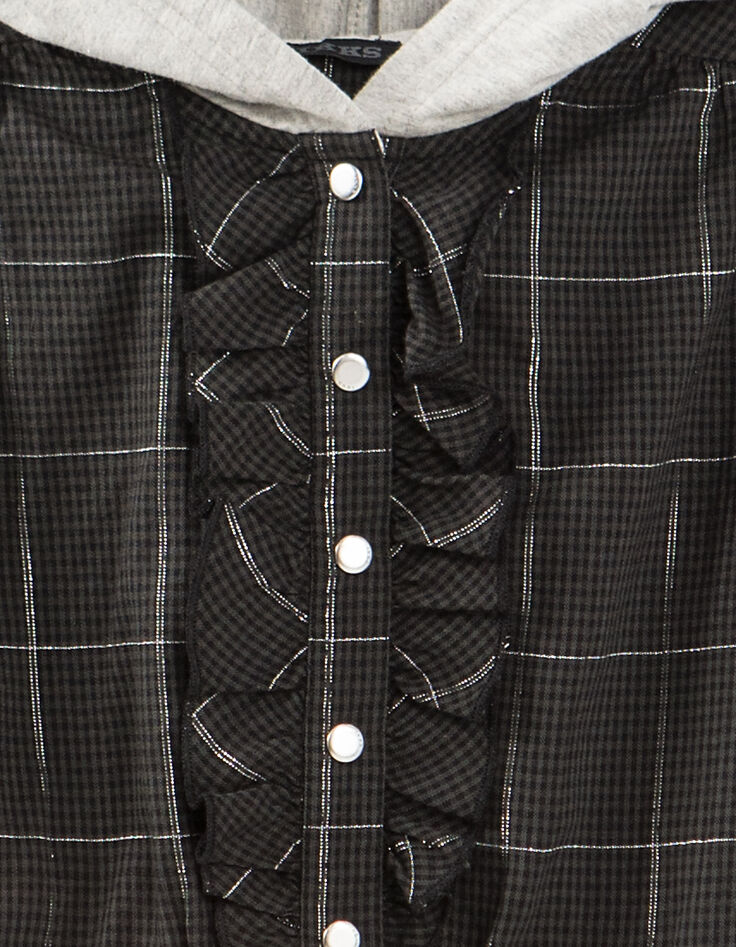 Robe gris anthracite à carreaux avec capuche fille-3