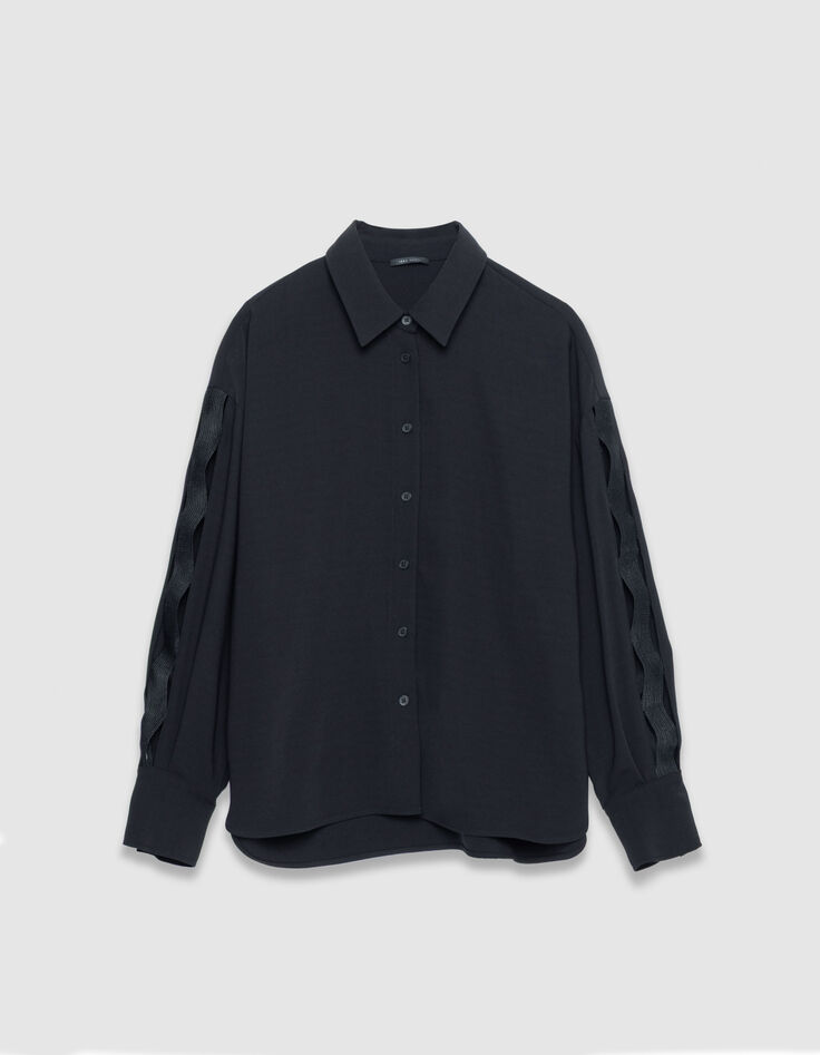 Women's long-sleeved black openwork shirt-6