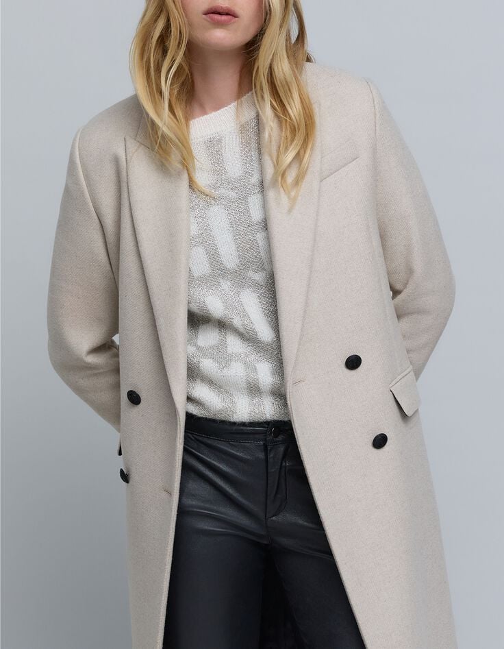 Women's long ecru pea jacket-4