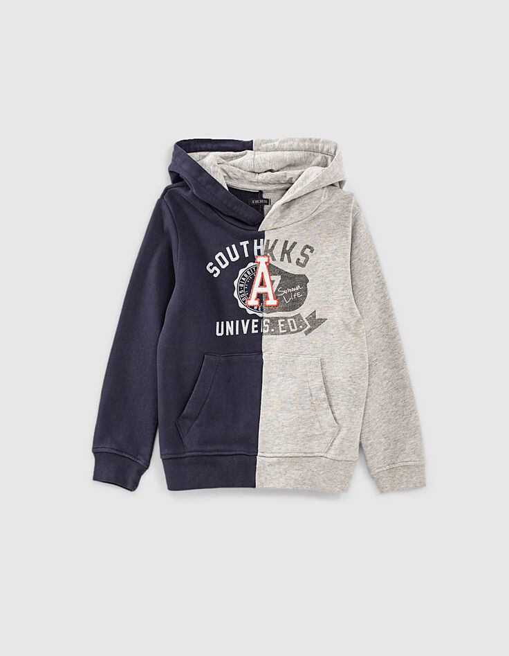 Sweater navy en blauw Collegestijl met kap jongens -1