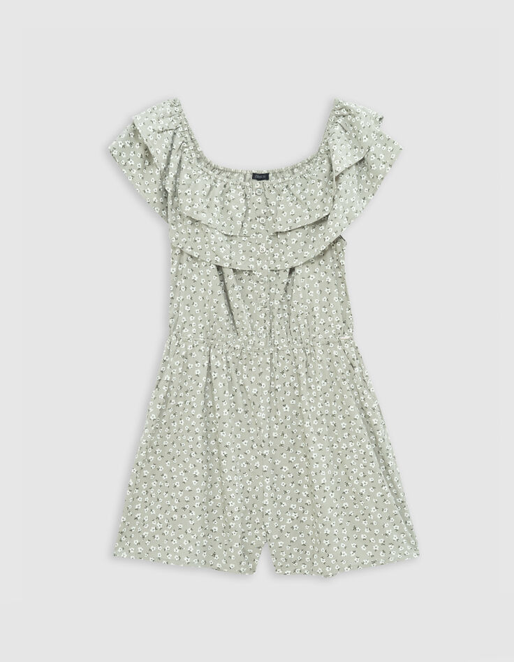 Combishort vert imprimé floral d'été fille-3